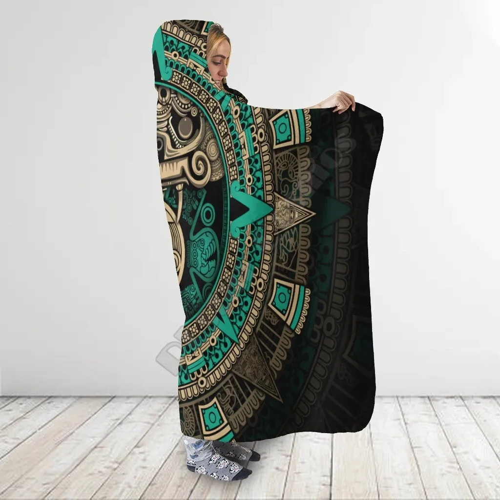 Aztec Mexican 3D Printed Wearable Blanket Adults For Kids Various Types Hooded Blanket Fleece blanket 02