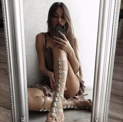 Newest Bling Women Open Toe Rhinestone Knee High Gladiator Boots Sexy Cut-out Clear Crystal High Heel Long Boots Dress Shoes