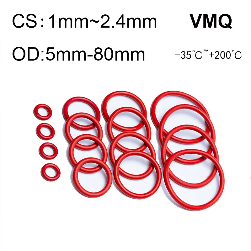 5-20Pcs CS 1mm/1.5mm/2mm/2.4mm Red VMQ Silicone Ring Gasket Food Grade Rubber O-Rings OD 5mm-80mm