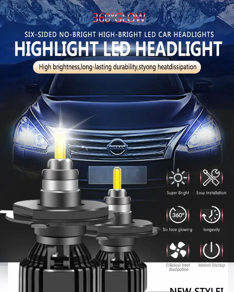 2PCS Blanc H4 LED Car Light Bulbs creed lamp beads-15000LM 6000K bombilla Led Fog Headlight Bulb 70W Auto ampoule Front Headlamp