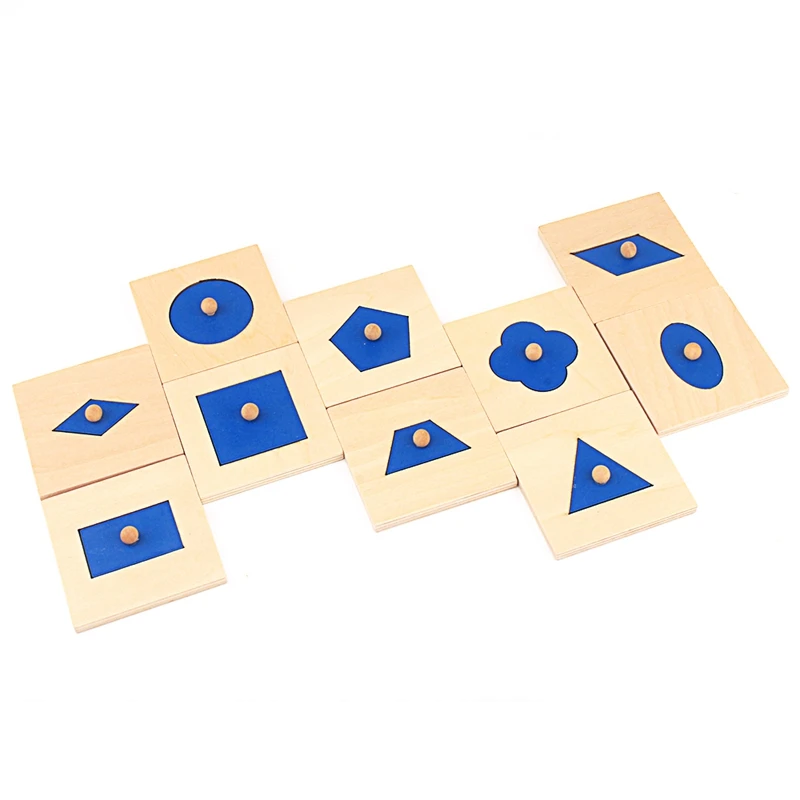 Small Size Montessori Wood Blue Insets Geometric Shape Wooden Nail Grab Board Toys for Children Early Learning Kindergartens 2-4