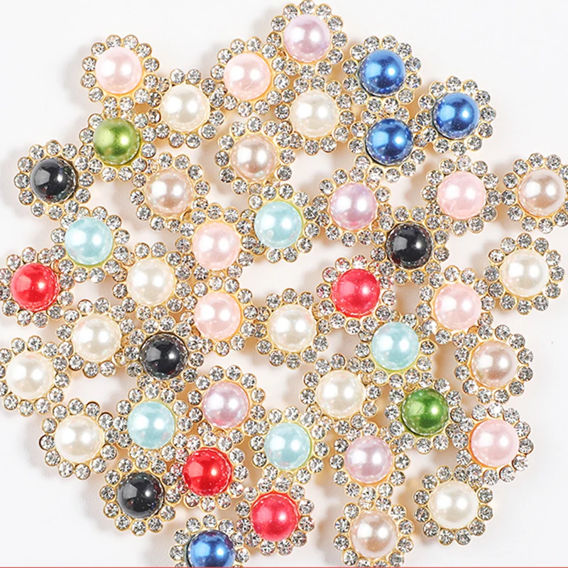 50Pcs 12mm Crystal Rhinestone Pearl Beads Metal Gold Base Embellishments Cabochons For Jewelry Making DIY Needlework Supplies