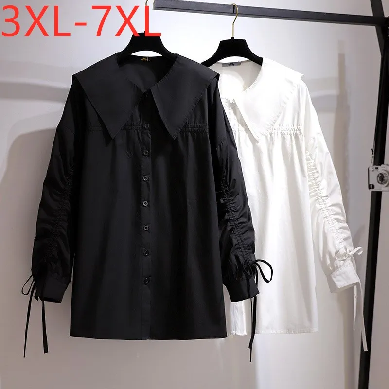 

New 2021 Ladies Spring Autumn Plus Size Tops For Women Large Long Sleeve Loose Casual Button White Shirt 3XL 4XL 5XL 6XL 7XL