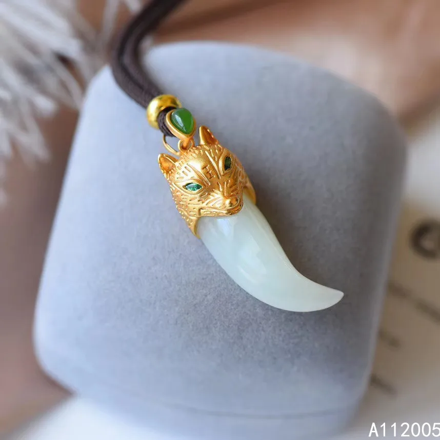 KJJEAXCMY Fine Jewelry 925 Sterling Silver Inlaid Natural Gemstone White Jade Men's Pendant Necklace Elegant Support Test