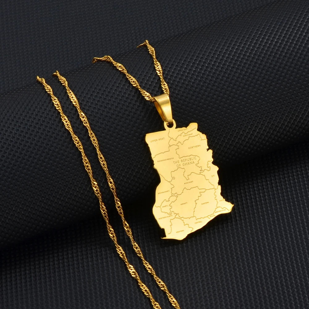 Anniyo Ghana Map With Province Name Pendant Necklaces Jewelry Ghanaian Country Maps @256321