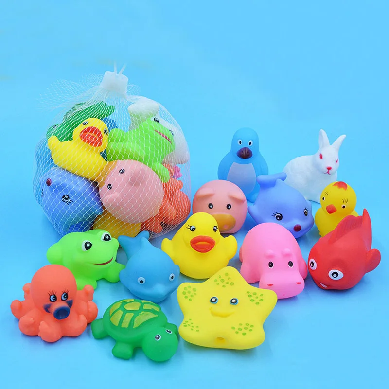 

6Pcs Mixed Animals Swimming Water Colorful Soft Floating Rubber Duck Squeeze Sound Squeaky Bathing Toy For Baby Bath Toys