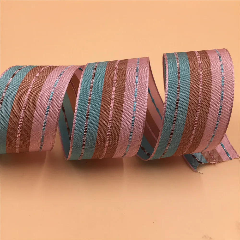 38MM  Wire-Edge Ribbon Colourful Stripes Taffeta for Dress Bow Birthday Decoration  Chirstmas Gift DIY Wrapping 25Yards N1111