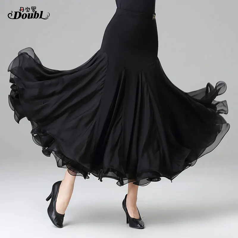 DOUBL new puffy style ballroom dance skirt long waltz dress tango practice skirt popular danceing clothes evening party black