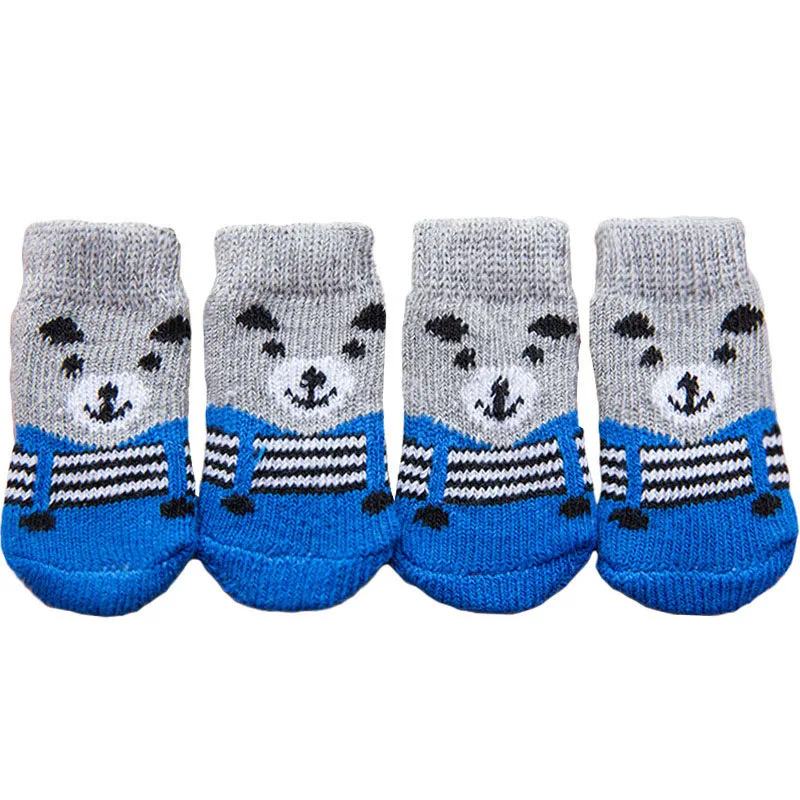 4 Uds. Calcetines cálidos para cachorros y perros, calcetines suaves tejidos para mascotas, calcetines antideslizantes con bonitos dibujos, zapatos