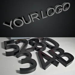 Black House Numbers 0-9 A-Z Indoor Metal Modern Stainless Steel Letter Sign Address Home Apartment Door Sign Name Plates