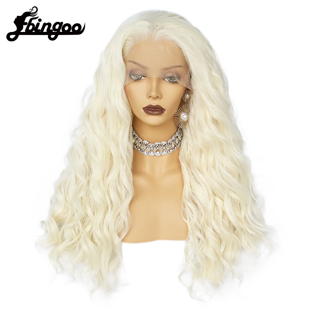 Ebingoo Synthetic Lace Front Wig  Long Wig Cosplay Curly 24 Inch Ombre Blonde color Wig Synthetic Lace Front Wig For Women