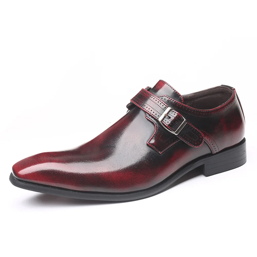 Italian Fashion Shoes Men Dress Shoes Genuine Leather Slip On Man Formal Suit Footwear with Buckle Shoes