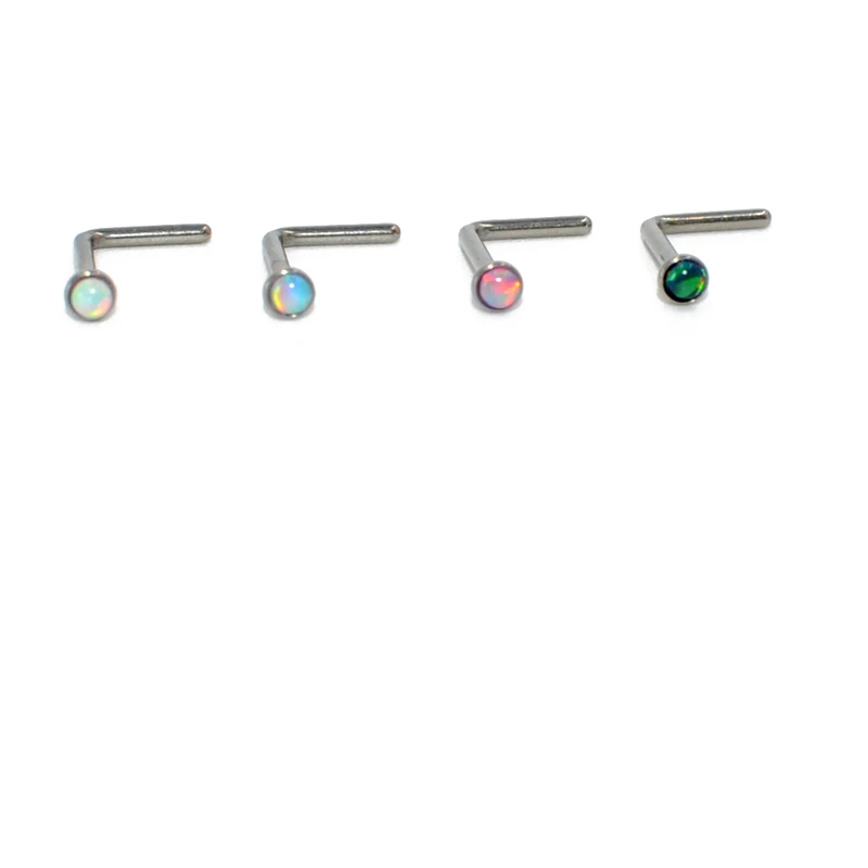 1Piece G23 Titanium Opal CZ Gem Screw Nose Studs Piercing L Shape Nose Nail Pin Stud Fashion Piercing Jewelry 20G