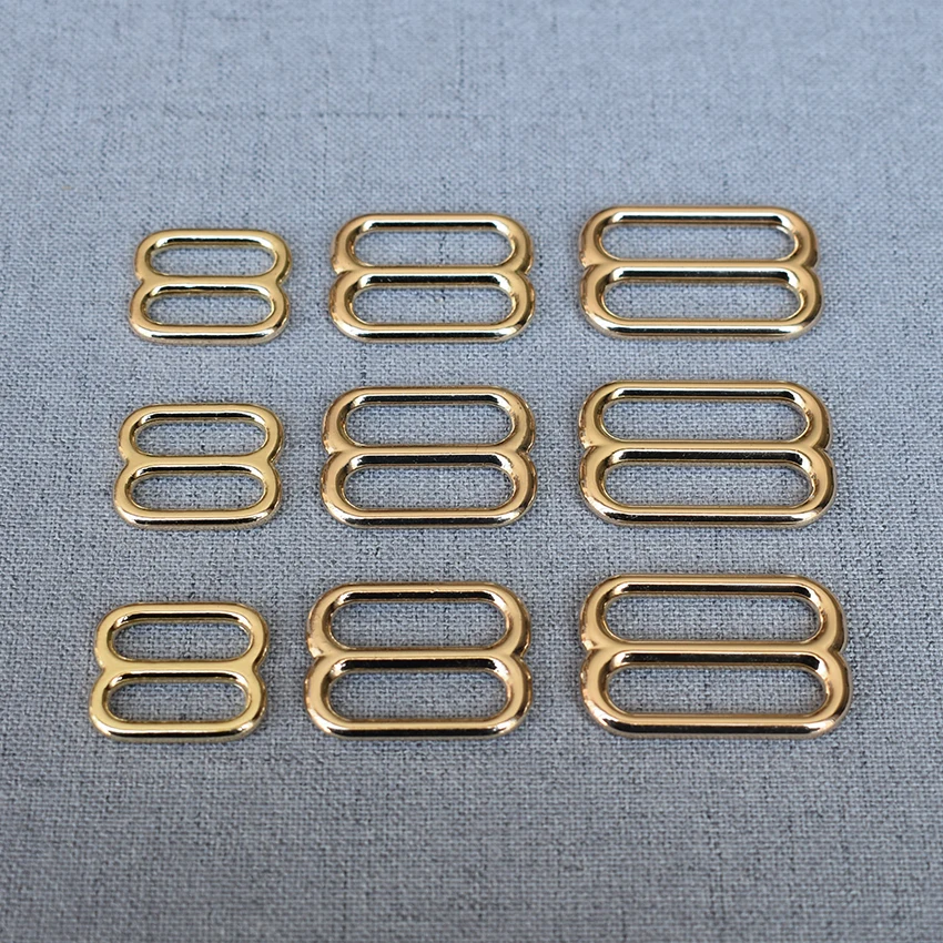 50 Pcs/Lot 15mm 20mm 25mm Golden Metal Tri-Glides Adjuster Sliders Adjustable Buckle For Bag Belt Straps Buckle Garment Sewing