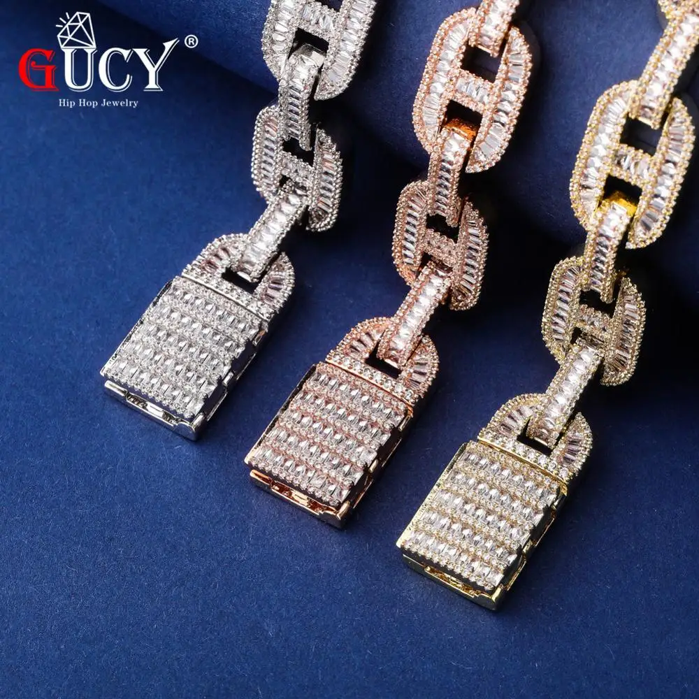 

GUCY New Heavy Miami Baguette Zircon Iced Out Cuban Link Necklace AAA CZ Prong Setting Necklaces Hip Hop Jewelry For Gift