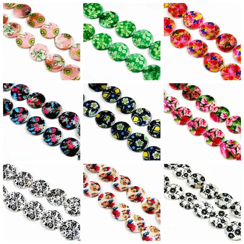 25mm Multicolor Natural Shell Coin Shape Necklace Bracelet Jewelry Loose Beads 15 Inch wk54