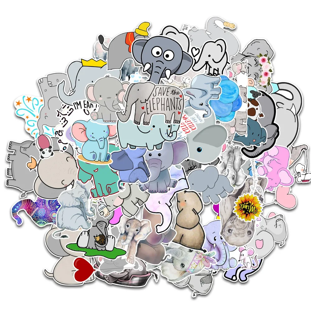 10/50pcs/lot Waterproof Cute Elephant Sticker Cartoon Animal Stickers For DIY Car Laptop Phone Bicycle Suitcase Decal Kids Gift