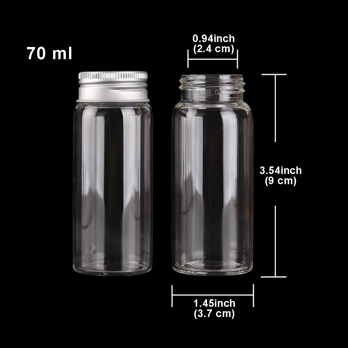 3pcs 70ml 37*90mm Storage Bottles with Aluminum Lids Candy Bottles Spice Jars Glass Bottles Pill Container Message Bottles