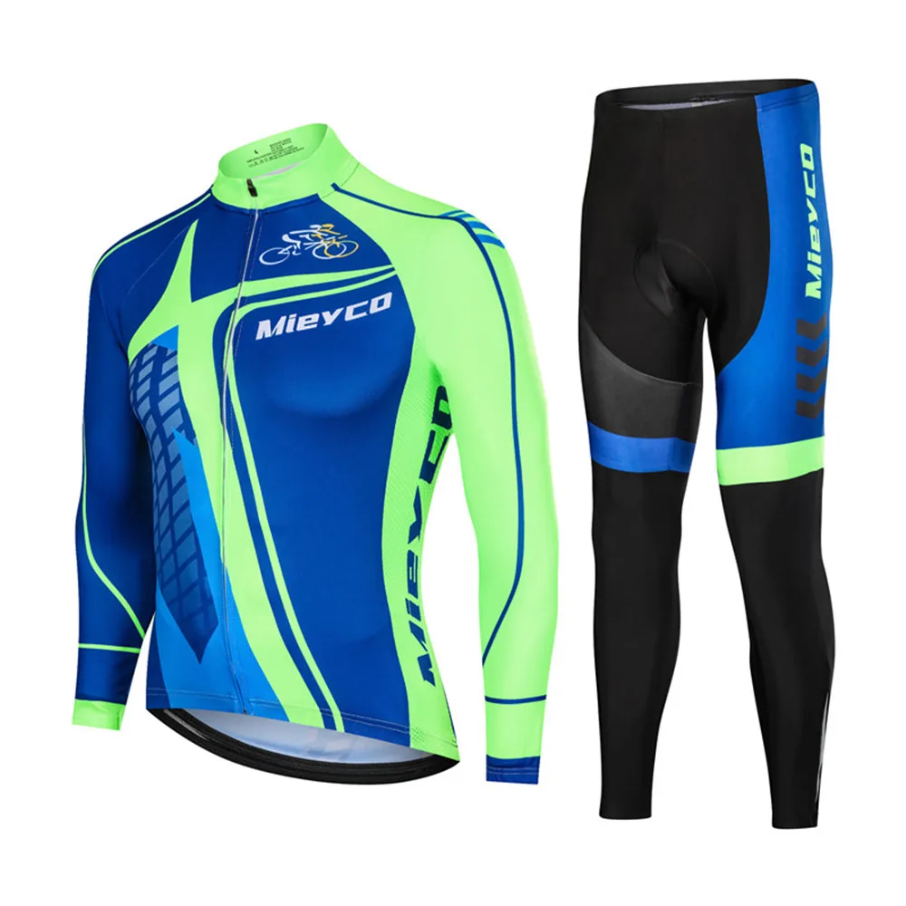 Racing Cyclist Set Spring Autumn Men Cycling Clothing Set Sportswear Road Mountain Bicycle Bike Outdoor Full Zip Long Sleeve Set