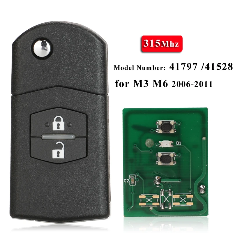 Jingyuqin Fernbedienung Auto Schlüssel 315/433Mhz 4D63 80bit Für Mazda 3 M3 Axela 6 M6 Atenza 41797/41528 41521 41840 2 BTNS Flip Fob