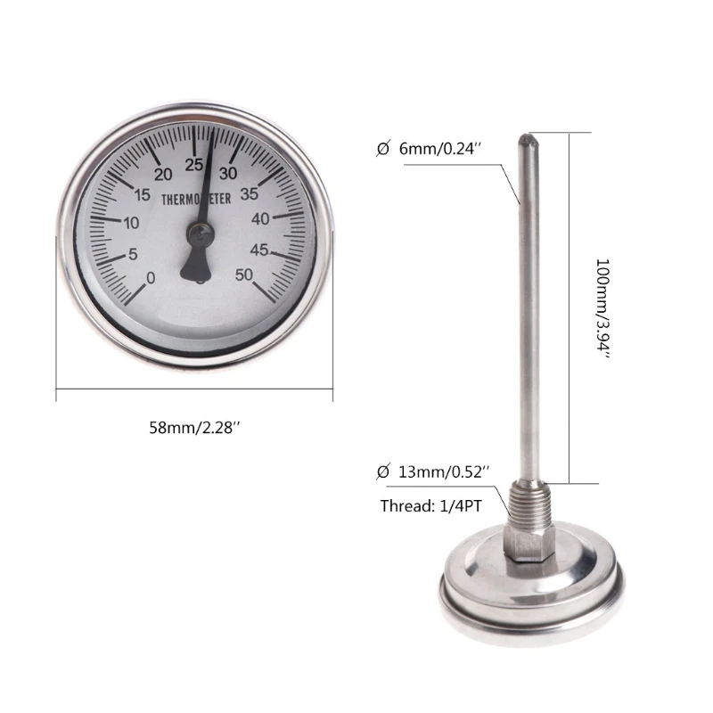 Stainless Steel 57mm Dial Industrial Bimetal thermometer 1/4