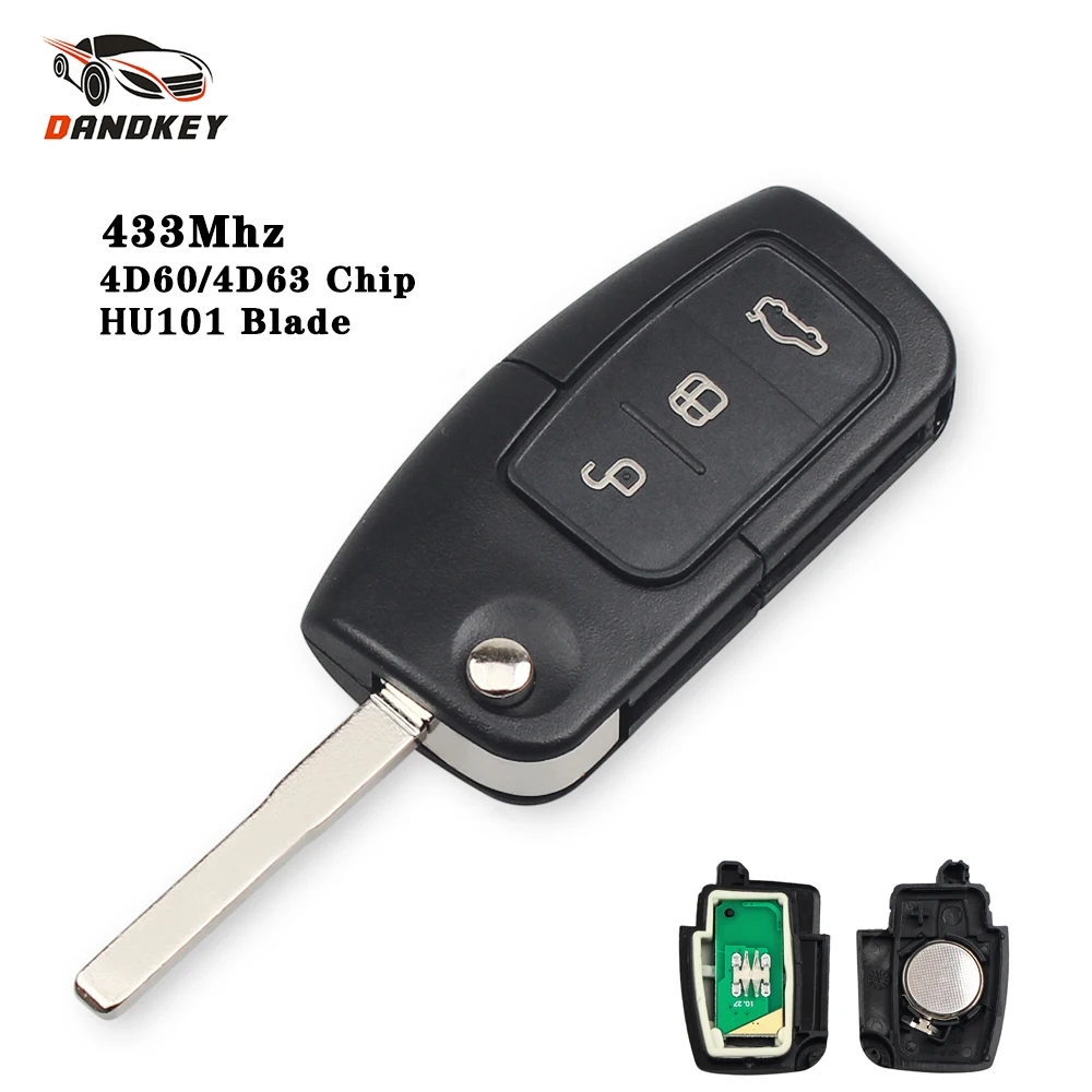 

Dandkey 4D63 Chip 3 Button Replacement Flip Folding Remote Control Key For Ford Focus Fiesta 2013 Fob Case HU101 Blade Key Shell