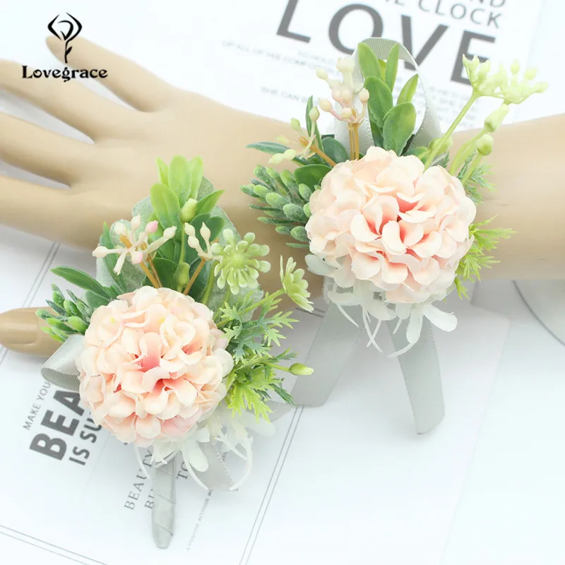 Fita corsage rosa para casamento, bracelete masculino, pulseira bufante de flores, bracelete de seda para casamento, acessórios de testes de casamento