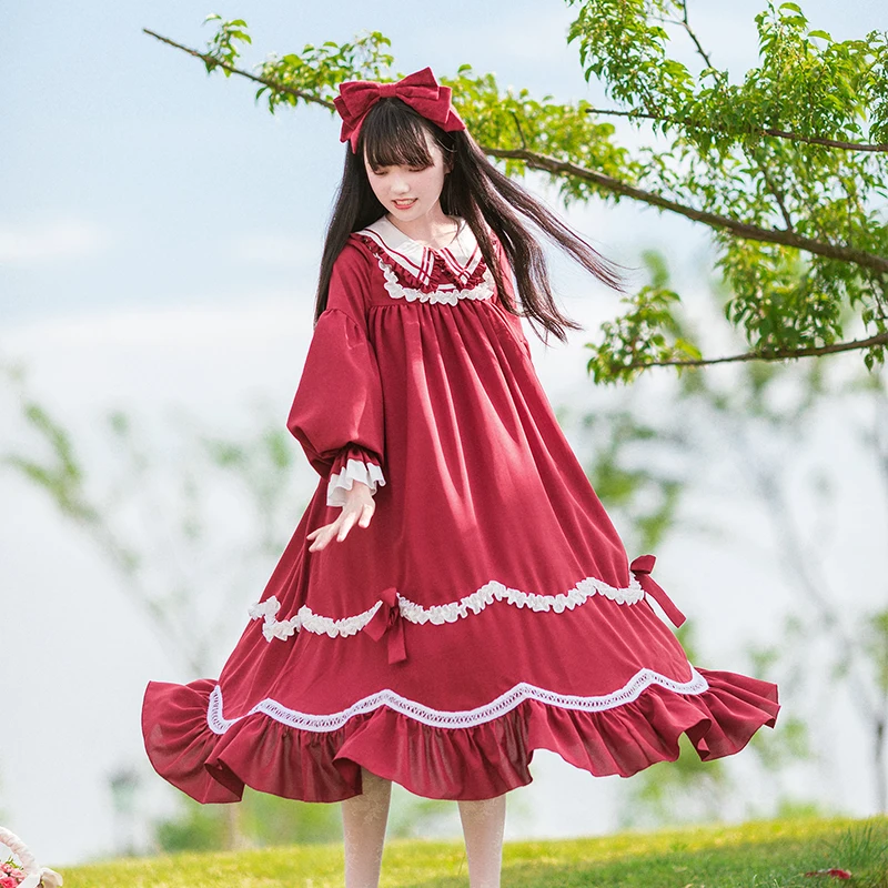 Palácio doce princesa lolita vestido peter pan colarinho vintage impressão de cintura alta vestido de renda vitoriana kawaii menina cosplay cos