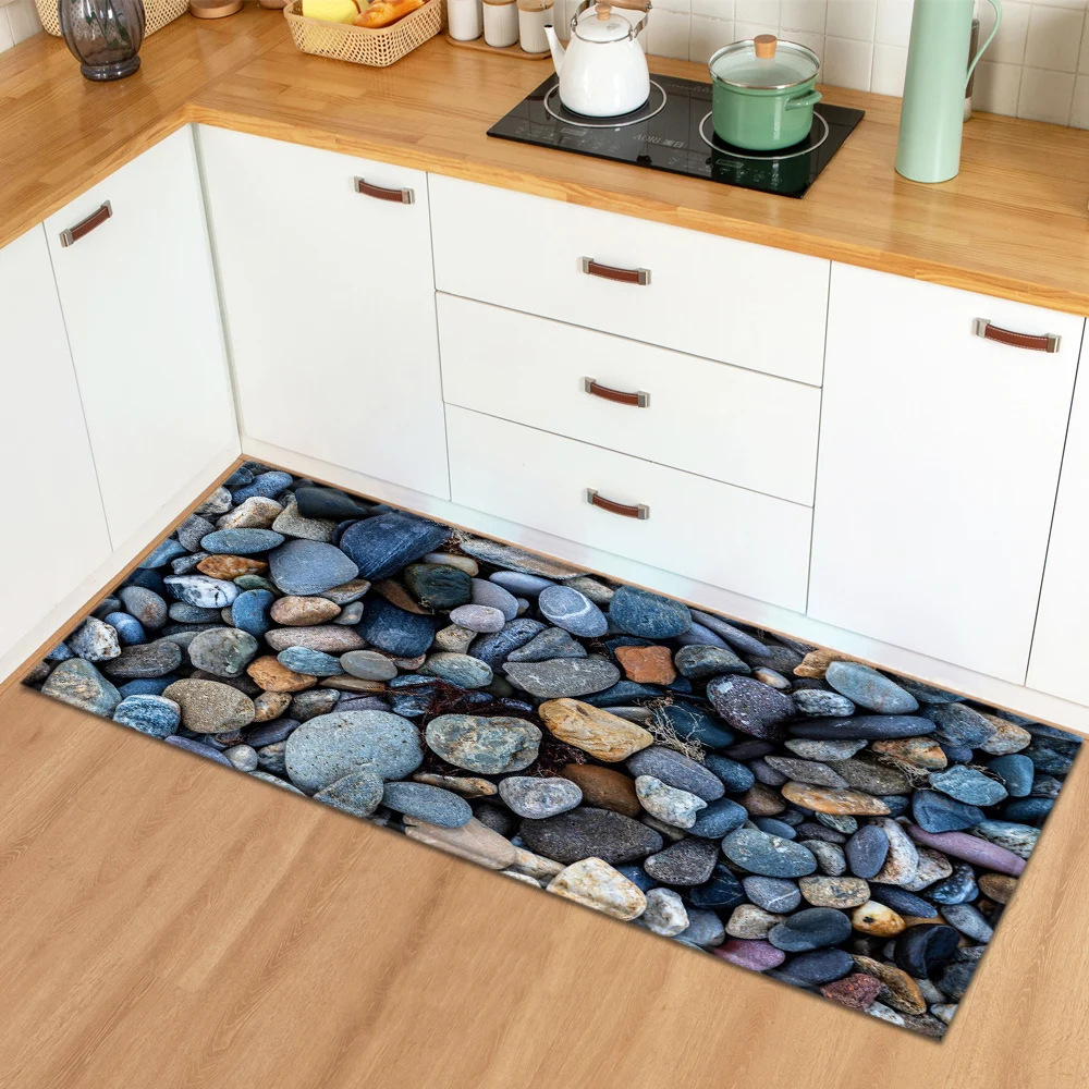 3D Pebbles Kitchen Floor Mat Home Entrance Doormat Hallway Bathroom Anti-Slip Rug Bedroom Children Living Room Decoration Carpet