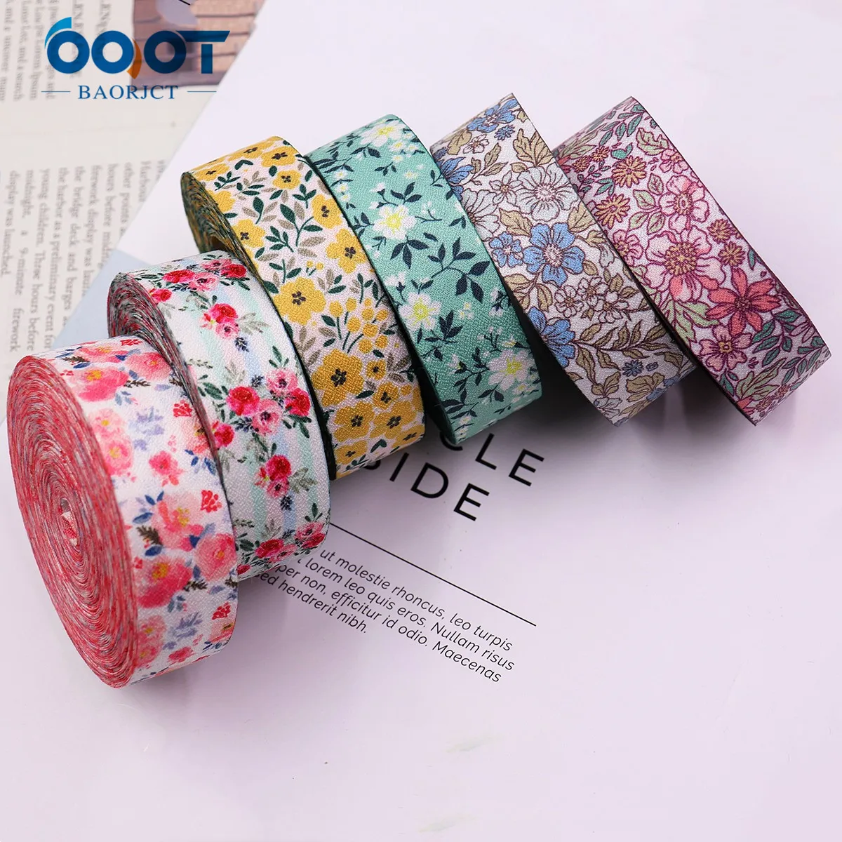 Spring Flowers Double-sided Fabric Ribbons 211130-3 5 Yards for Gifts Wrapping Crafts DIY Handmade Bow Hair Ornament Ribbon