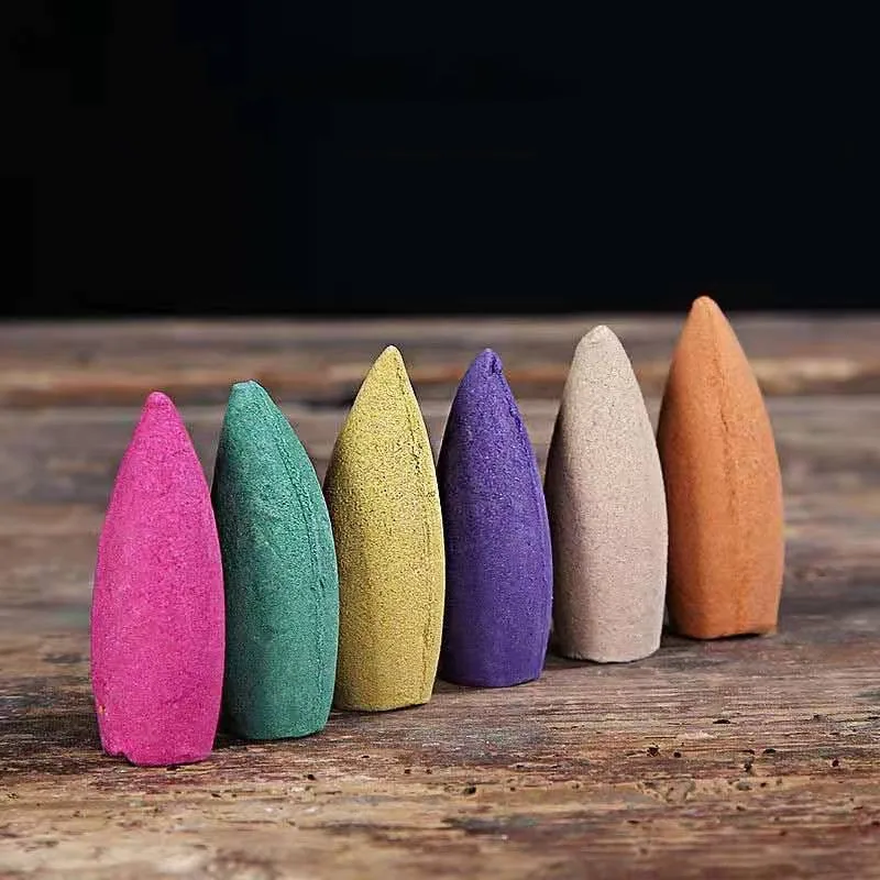 Colorful Bullet Shape Incense Cones for Backflow Tower, Rose, Lemon, Natural Sandalwood Tea, Agarwood Accessories, 30Pcs Bag