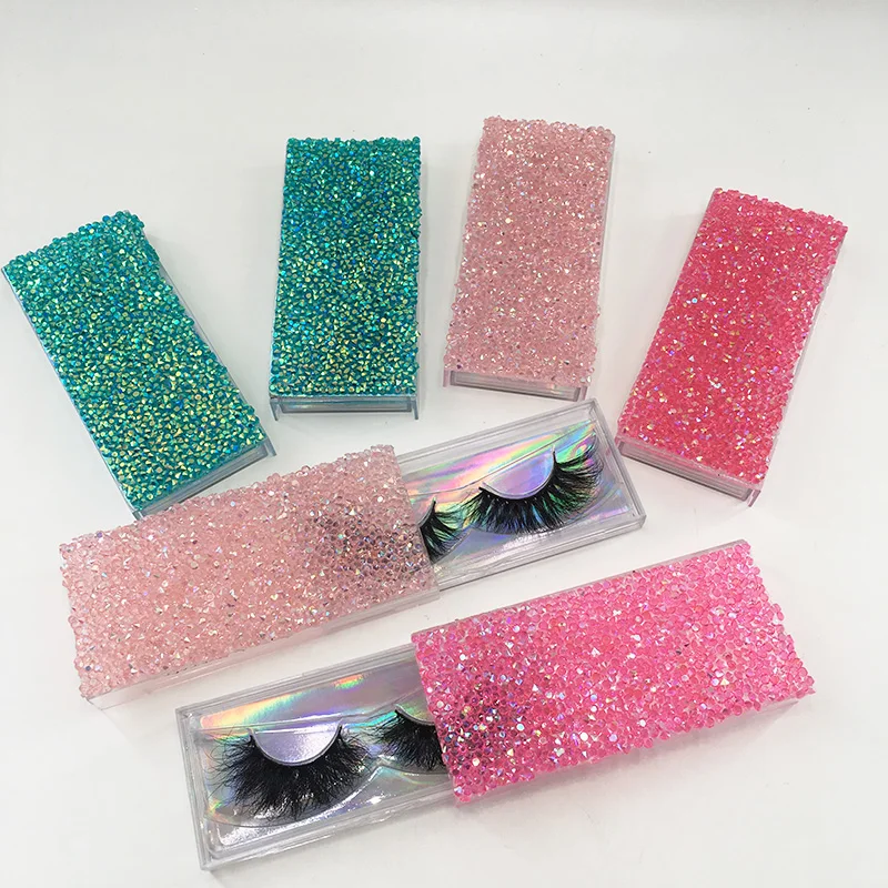 Pink Diamond Rhinestone Box for Individual Mink Eyelashes Glitter Lash Boxes