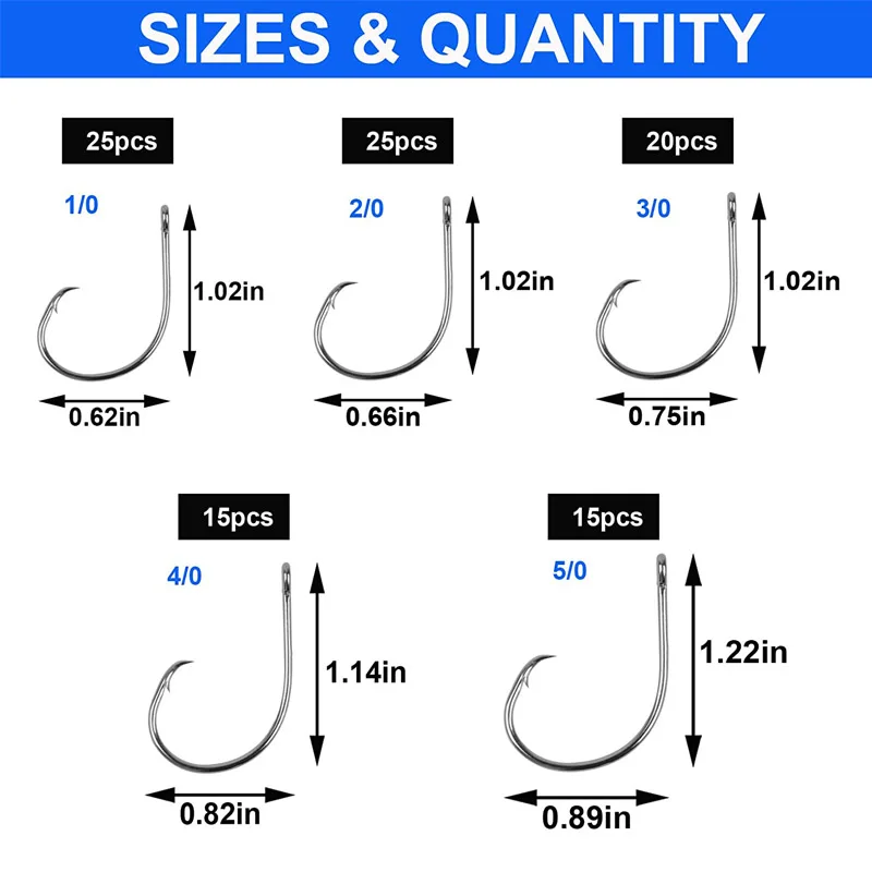 100Pcs Circle Hooks Saltwater Fishing Hooks in-line Circle Hooks Set High Carbon Steel Octopus Hook for Saltwater Freshwater