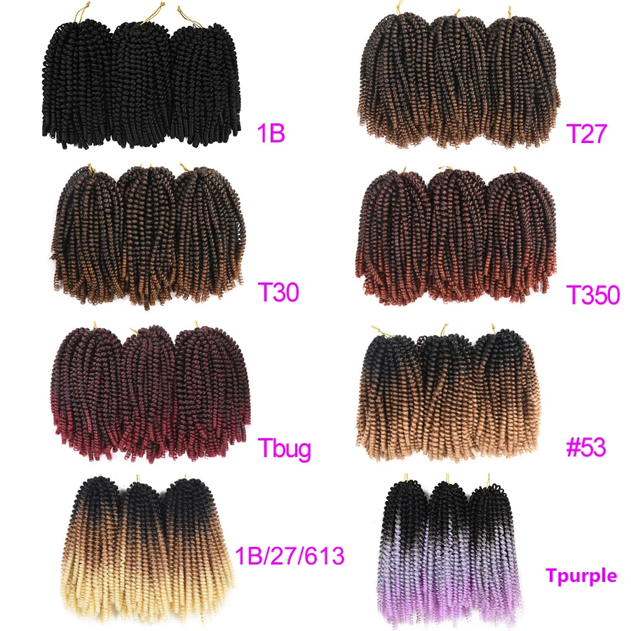 TOMO-Ombre Spring Twist Hair, Tranças Sintéticas de Crochet, Passion Twist, 8 ", Pré-Twist, 30Roots, Bomb Twist