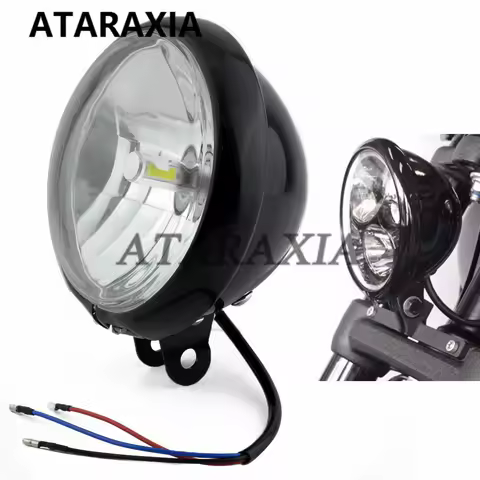 Motorcycle Lamp Gloss Black H4 Headlight Light 5.75" 5 3/4inch Front Headlamp Adapter For Harley Dyna Sportster Iron XL883 1200