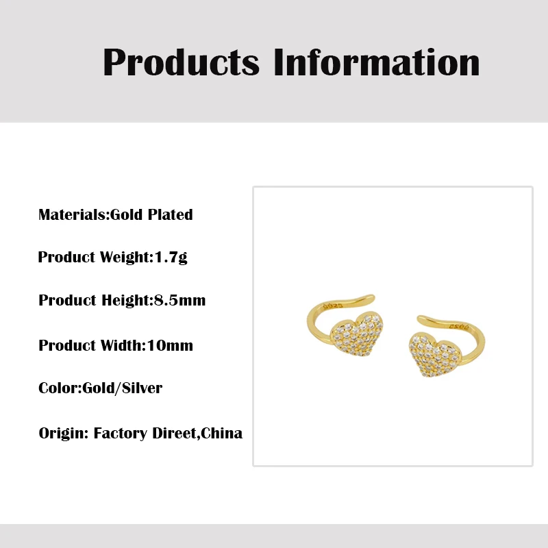CRMYA Wedding Clip On Earrings 2022 New Trend Gold Silver Filled Full CZ Zircon Cute Heart Ear Clips Cuffs Party Gift Jewelry