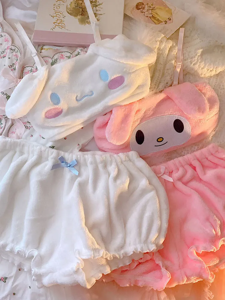 Kawaii Sanrio Cinamoroll Pajamas Girl My Melody Plush Toy Kawaii Anime Cute Lovely Velvet Top Shorts Lolita Underwear Sleepwear