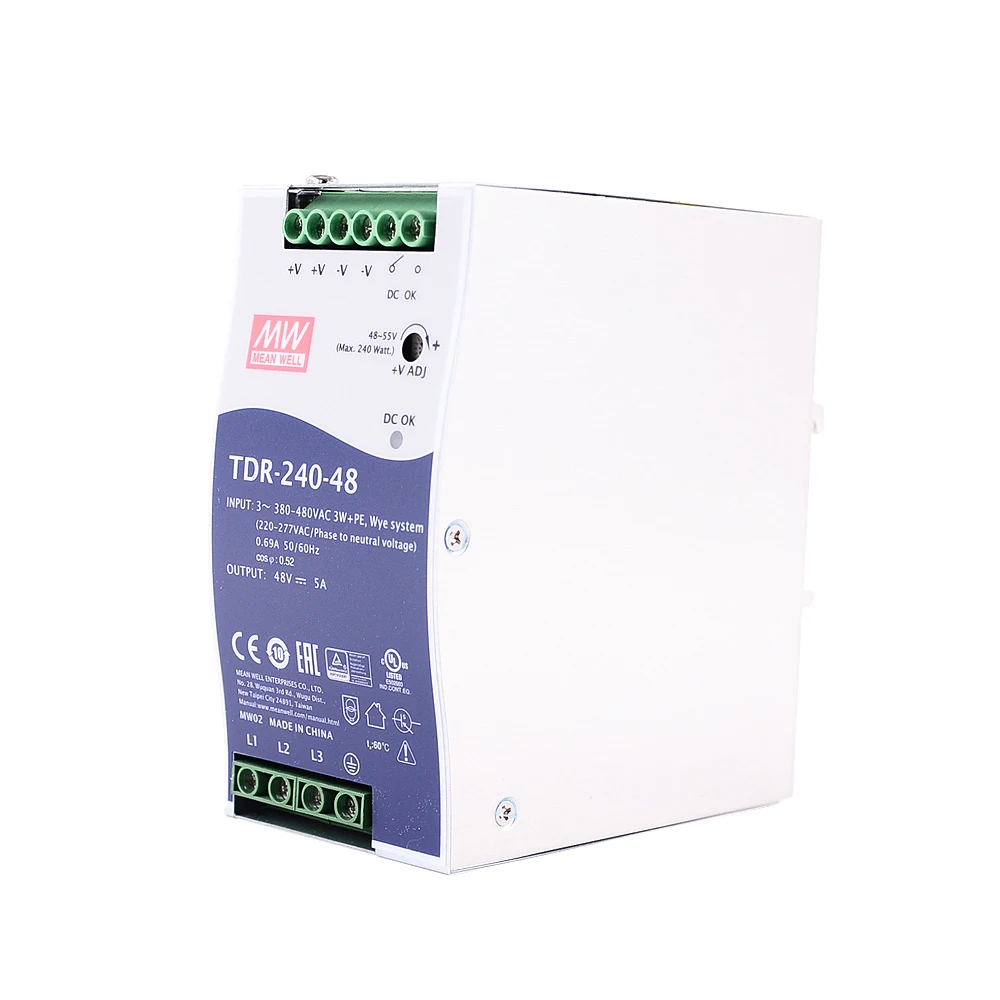 Mean Well TDR-240-48  meanwell DC 48V 5A 240W Slim Three Phase Industrial DIN Rail with PFC Function Power Supply