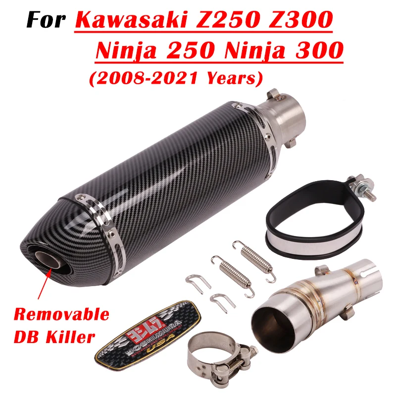 

For Kawasaki Z250 Z300 Ninja 300 250R 250 abs 2008 - 2021 Motorcycle Exhaust Escape Modify Muffler With Mid Link Pipe DB killer