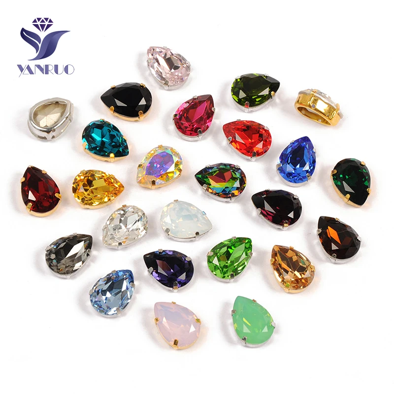 YANRUO 4320 Drop Sewing Stones And Crystals Point Back Glass Strass Needlework Teardrop Sewn Rhinestones For DIY Crafts