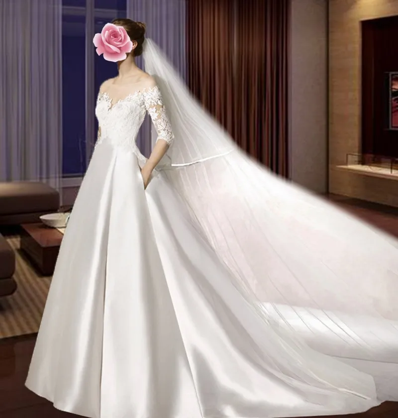 Robe De mariée De ligne A en Satin, haut De gamme, avec des Appliques, traîne à lacets, col transparent, 2021