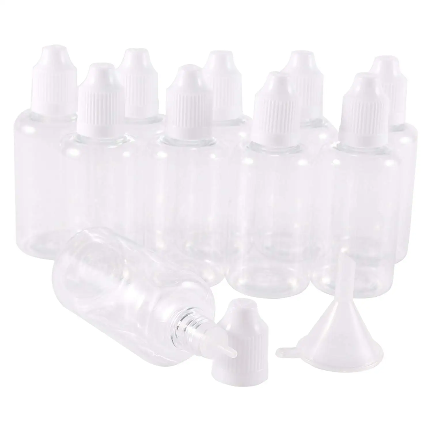 

10PCS X 5ML-100ML PET Clear Dropper Bottles Empty Plastic e Juice Eye Liquid Refillable Containers with White Caps Dropper Tips