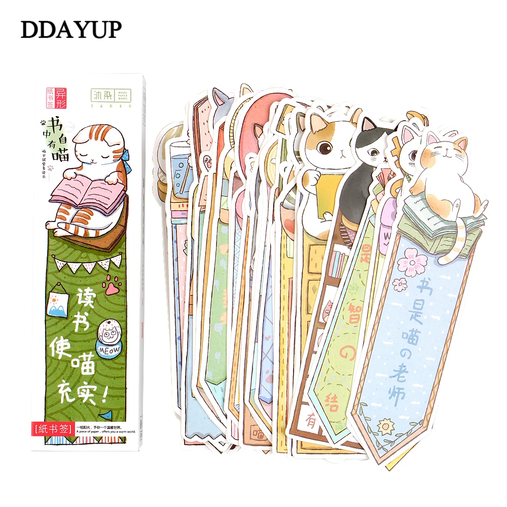 30Pcs/lot Cute Funny Cat Shaped Paper Bookmark Gift Stationery Bookmarks Book Holder Message Card Office School Supplies