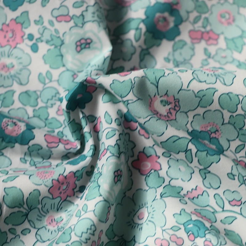 Betsy Mint Green 80S Tissun liberty Cotton Poplin Fabric For Kids Baby Sewing Cloth Dresses Skirt DIY Printed 0.5M Designer