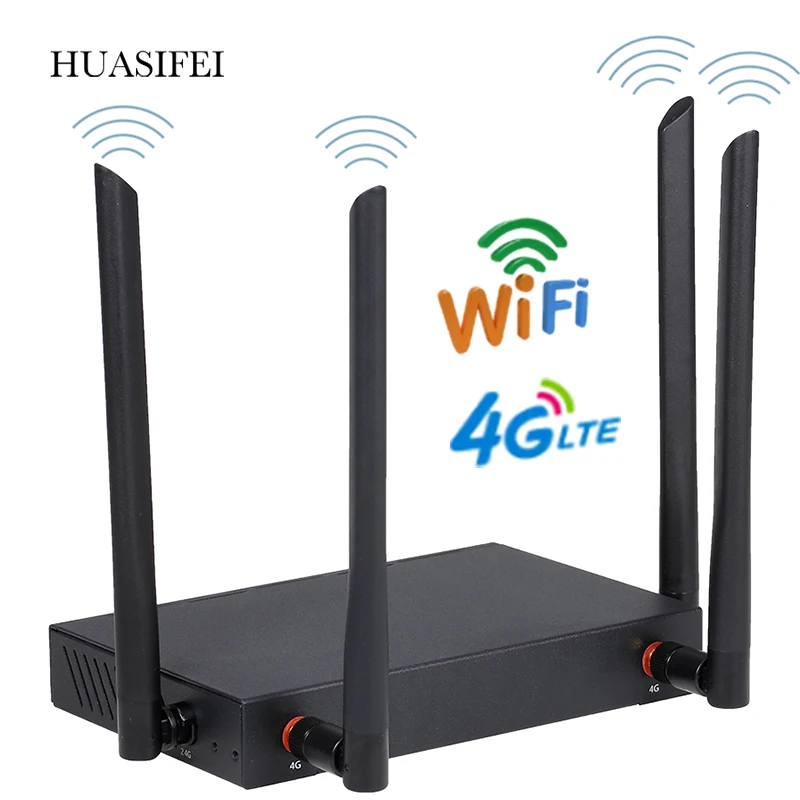 HUASIFEI Router Wifi 4G Kartu Sim 4G Antena Eksternal 4G Router Modem VPN Port WAN/LAN dengan 4 Antena Eksternal