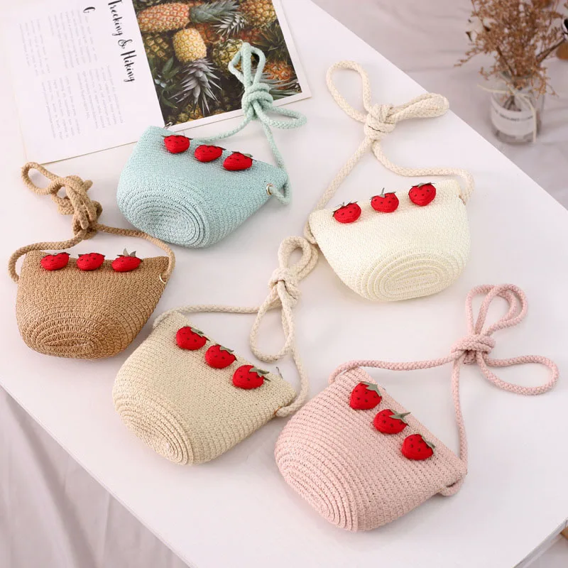 

Newest Children Girls Shoulder Bag Cute Strawberry Straw Messenger Bag Kids Keys Coin Purse Cute Princess Mini Handbag