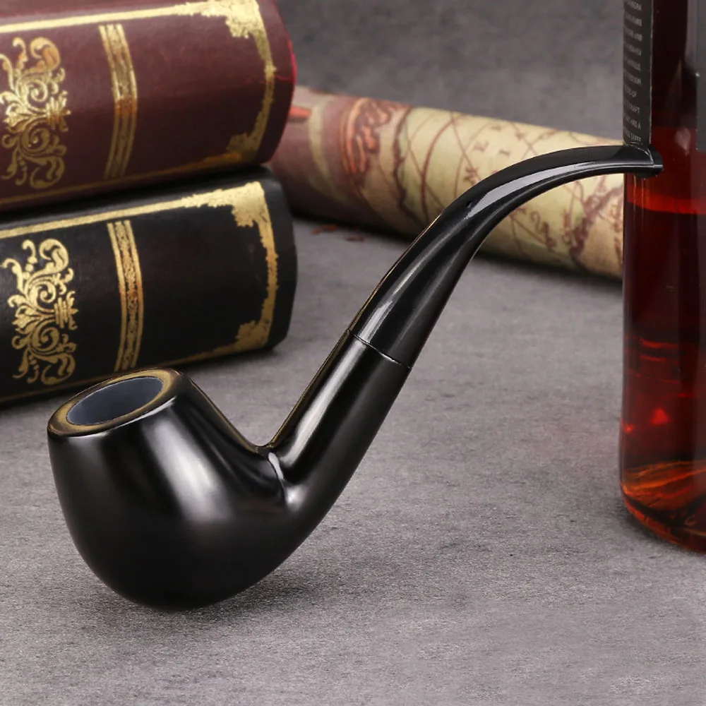 Durable Handmade Nature Ebony Wooden Smoke Tobacco Smoking Wood Bowl Pipes + Plastic Holder + 9mm Pipe Filters Accessories