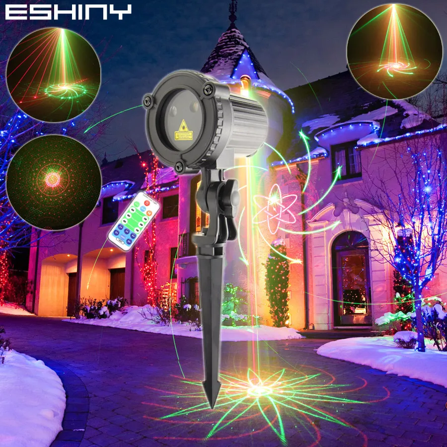 ESHINY Outdoor IP65 R&G Laser Moving 32 Patterns Projector Remote Christmas Party Wall Tree House Garden Landscape Light B203N7