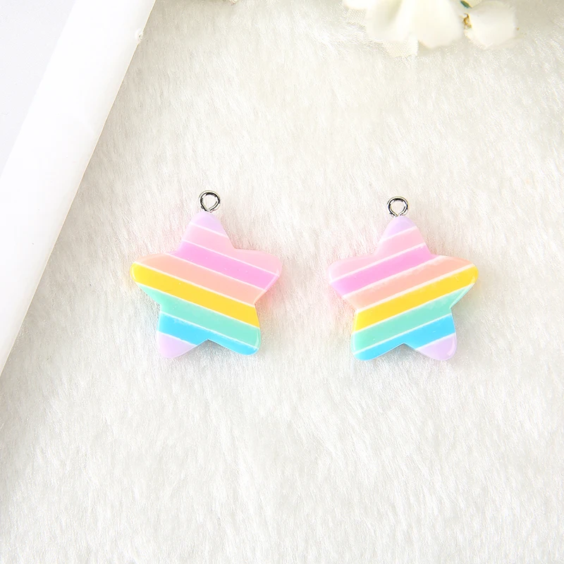 10 قطعة القرط قوس قزح القلب و ستار السحر الراتنج فلاتباك ل قلادة المفاتيح فاسق قلادة DIY بها بنفسك صنع الملحقات