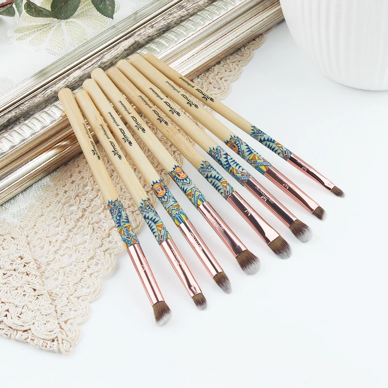 Anmor 8Pcs Makeup Brushes Set Professional Bamboo Eyeshadow Eyeliner Eyebrow Lip Brush for Make Up Portable Cosmetic Kit Tools